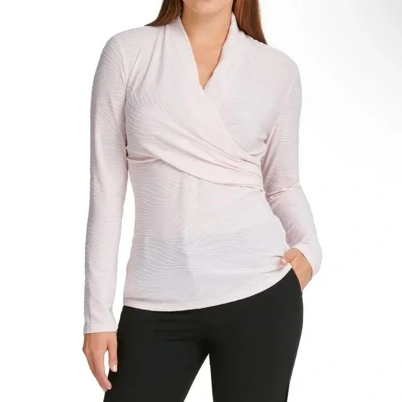 DKNY Light Blue V-Neck Wrap Top, Sz S - Picture 2 of 4